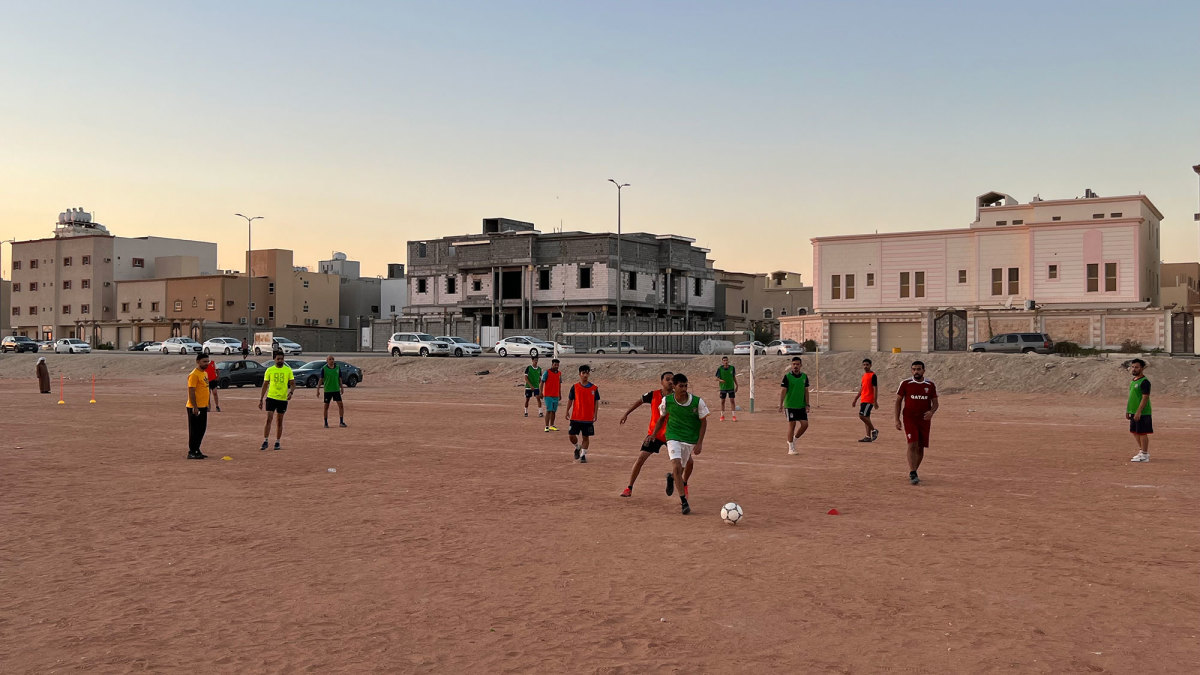 Locals playing football in the city of Al-Hofuf